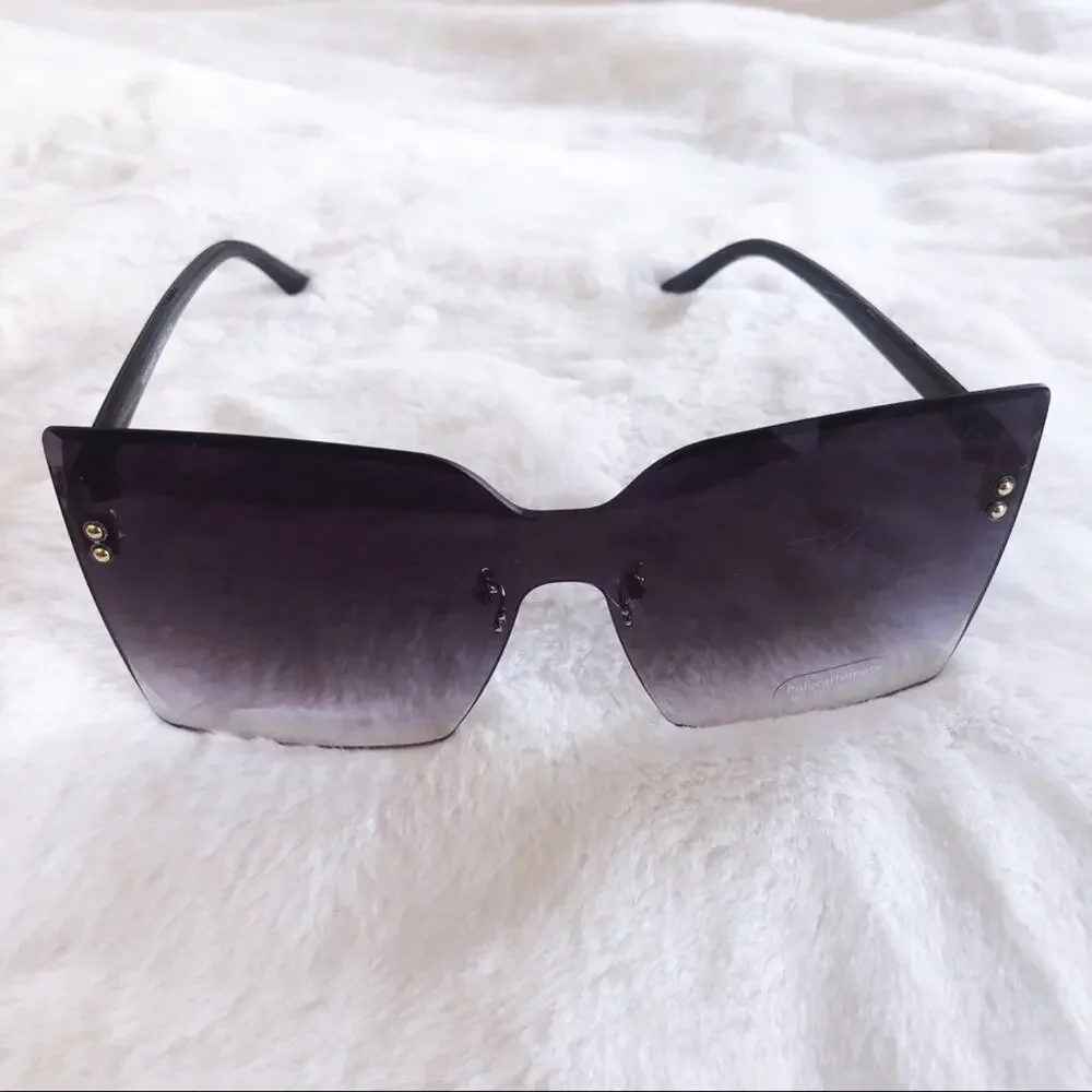 Dana Black Rimless Oversized Cat Eye Sunglasses - Picture 3 of 8